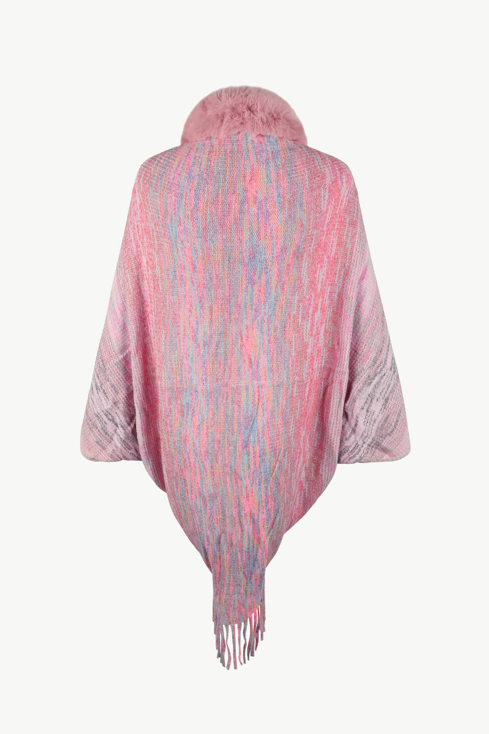 Open Front Fringe Hem Poncho - felvior