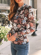 Floral Mock Neck Long Sleeve T-Shirt