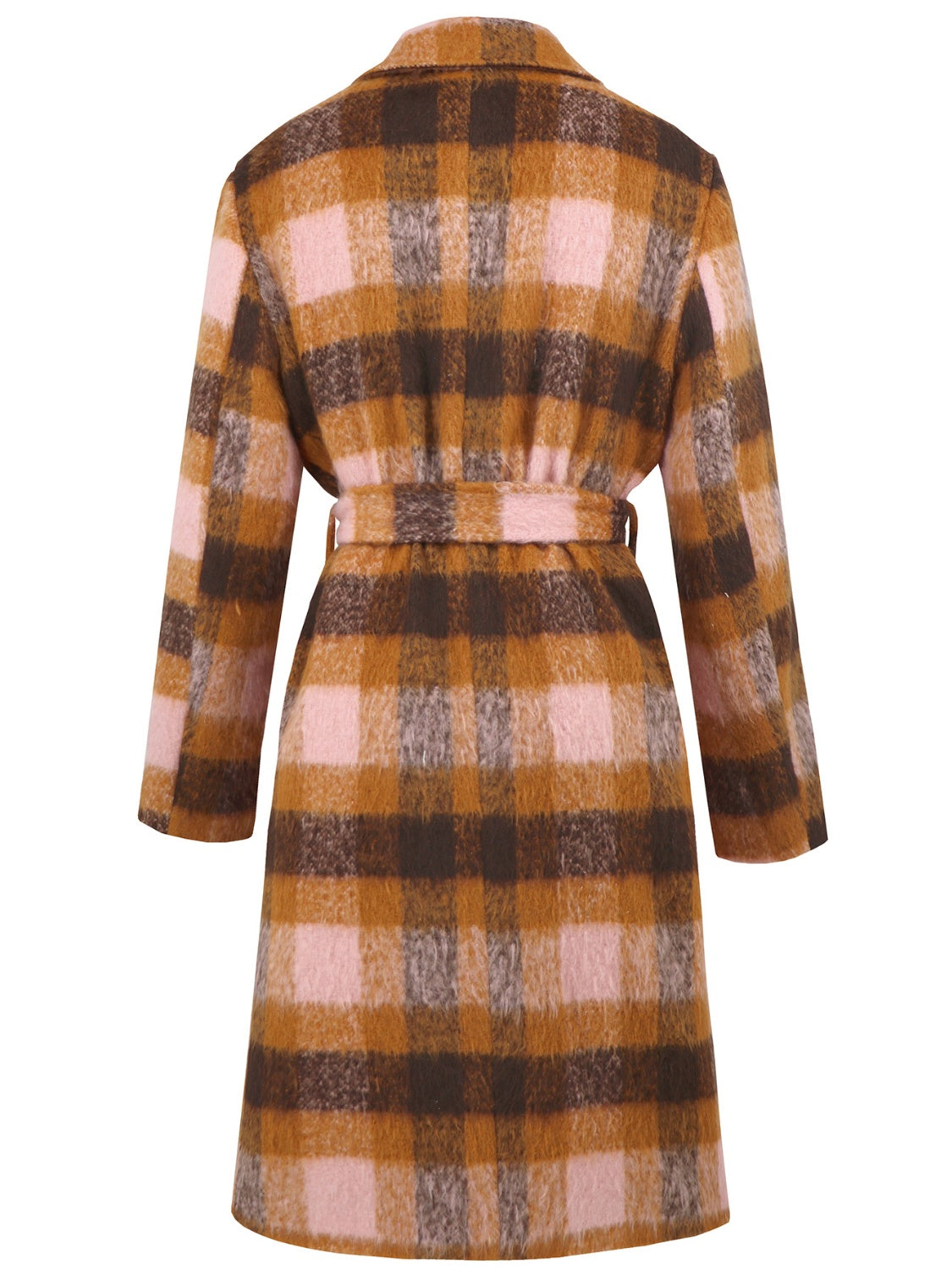 Tied Plaid Collared Neck Coat - felvior