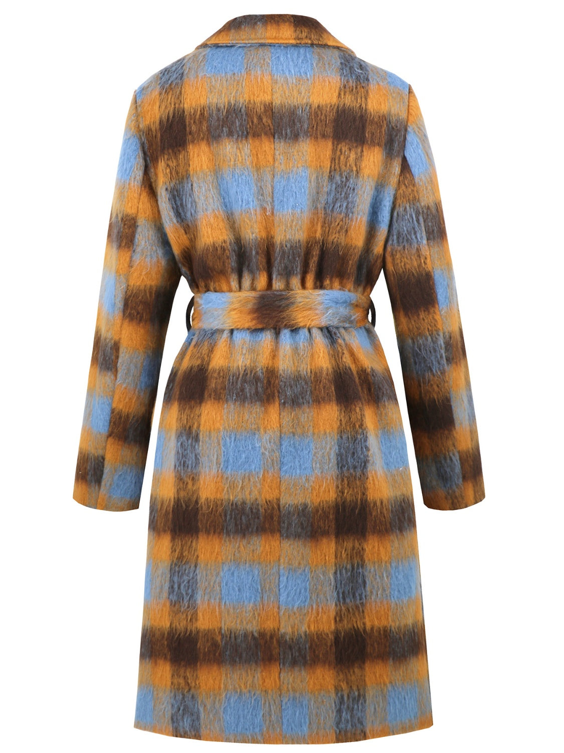 Tied Plaid Collared Neck Coat - felvior