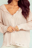 Distressed Zip Up Drawstring Hooded Cardigan - felvior