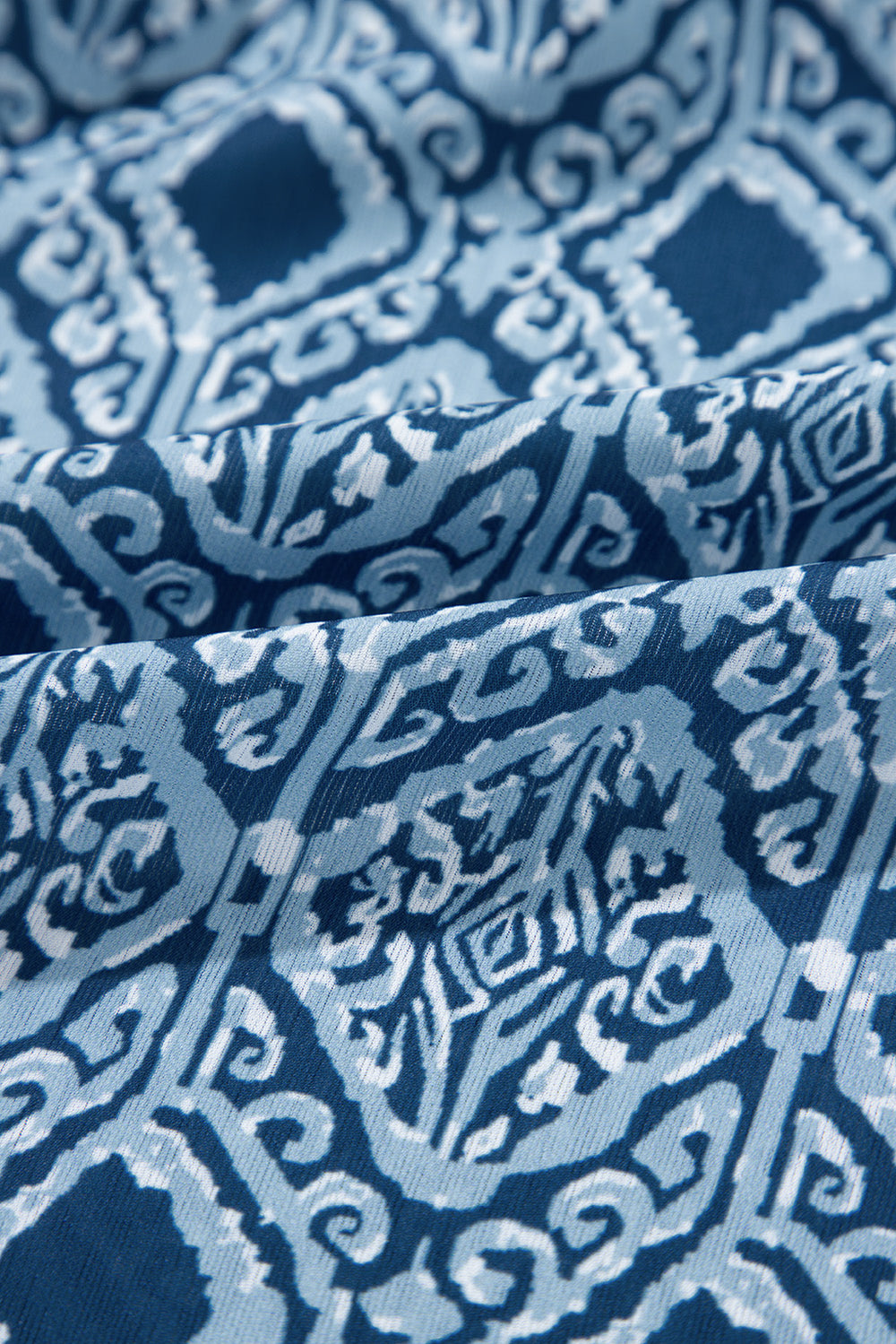 Geometric Print Frilled Notched Blouse