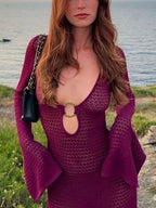 Slit Plunge Flare Sleeve Cover-Up Dress