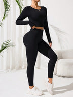 Lace-Up Back Round Neck Top and Leggings Active Set
