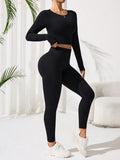 Lace-Up Back Round Neck Top and Leggings Active Set - felvior