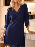 Lace Detail V-Neck Lounge Dress - felvior