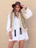 Fuzzy Trim Open Front Vest Coat - felvior