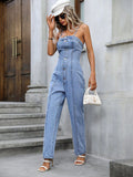 Spaghetti Strap Denim Overalls with Pockets - felvior