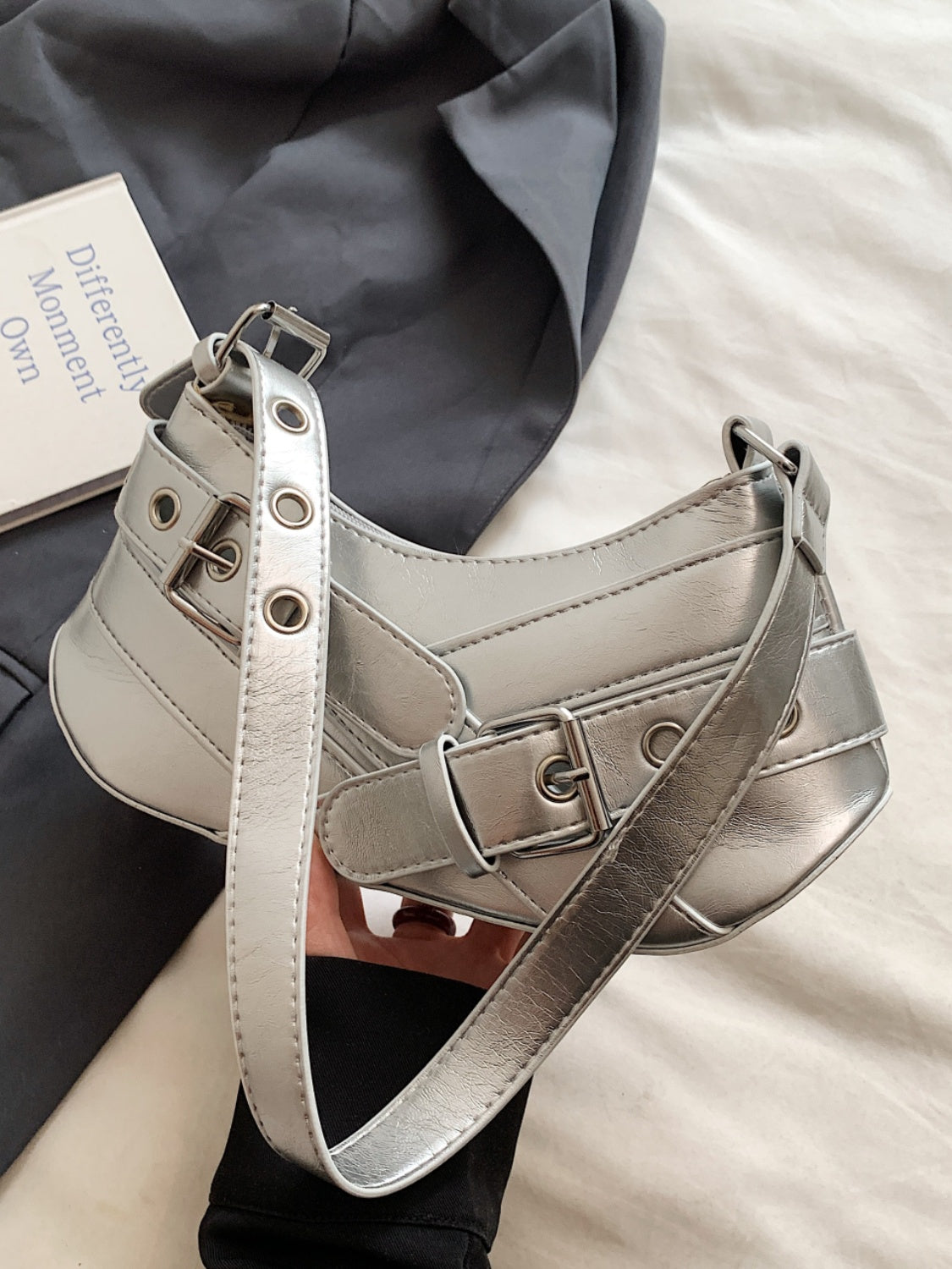 PU Leather Buckle Shoulder Bag - felvior