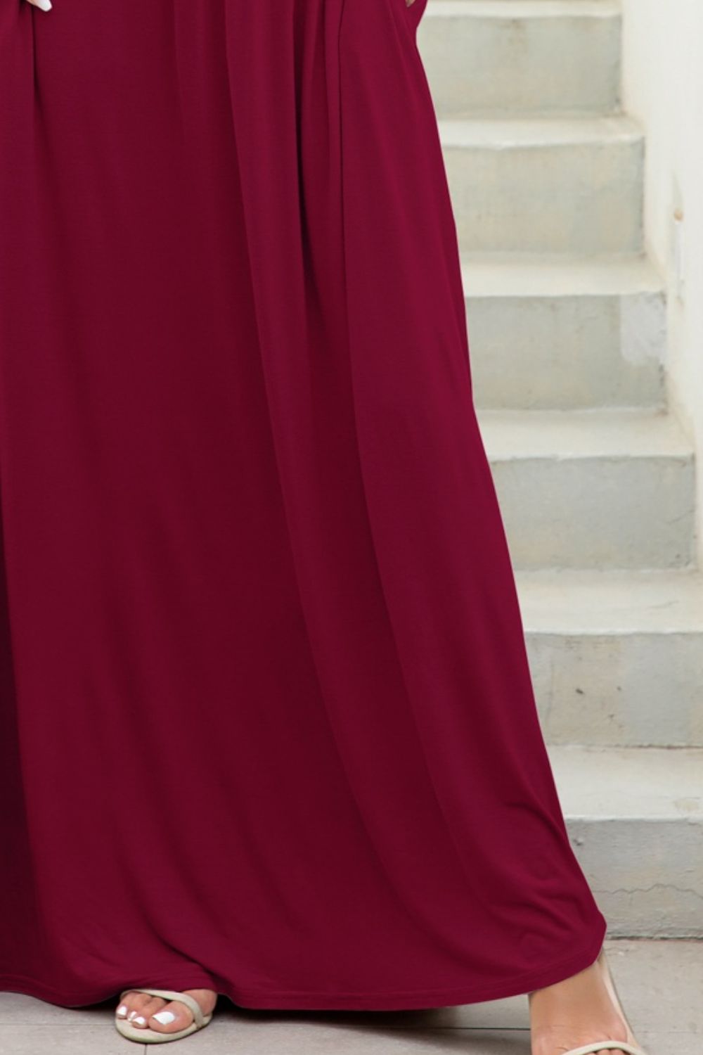 Round Neck Maxi Tee Dress with Pockets - felvior