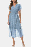Surplice Neck Flutter Sleeve Tied Dress - felvior