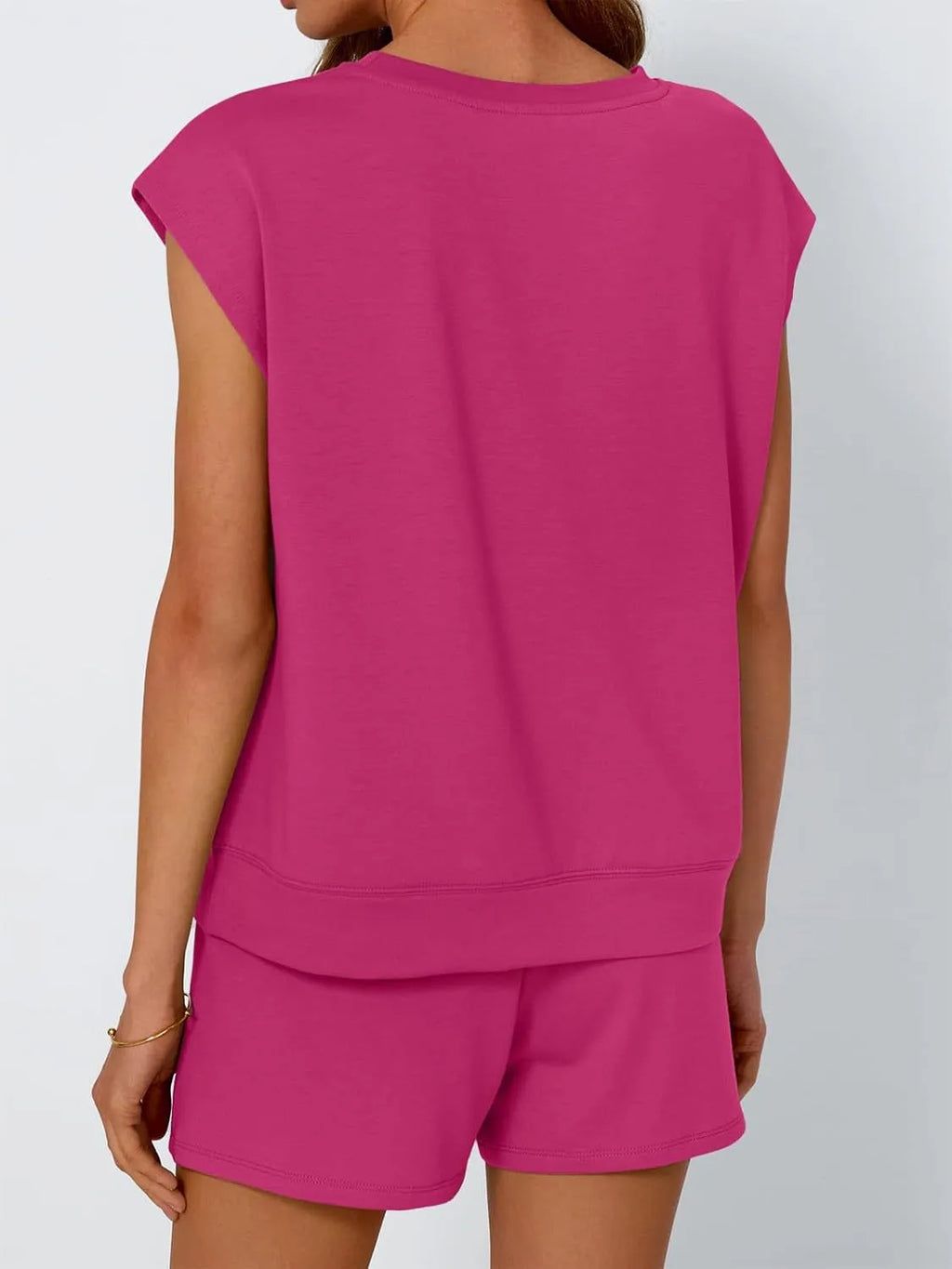 Round Neck Cap Sleeve Top and Shorts Set