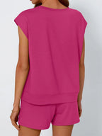Round Neck Cap Sleeve Top and Shorts Set