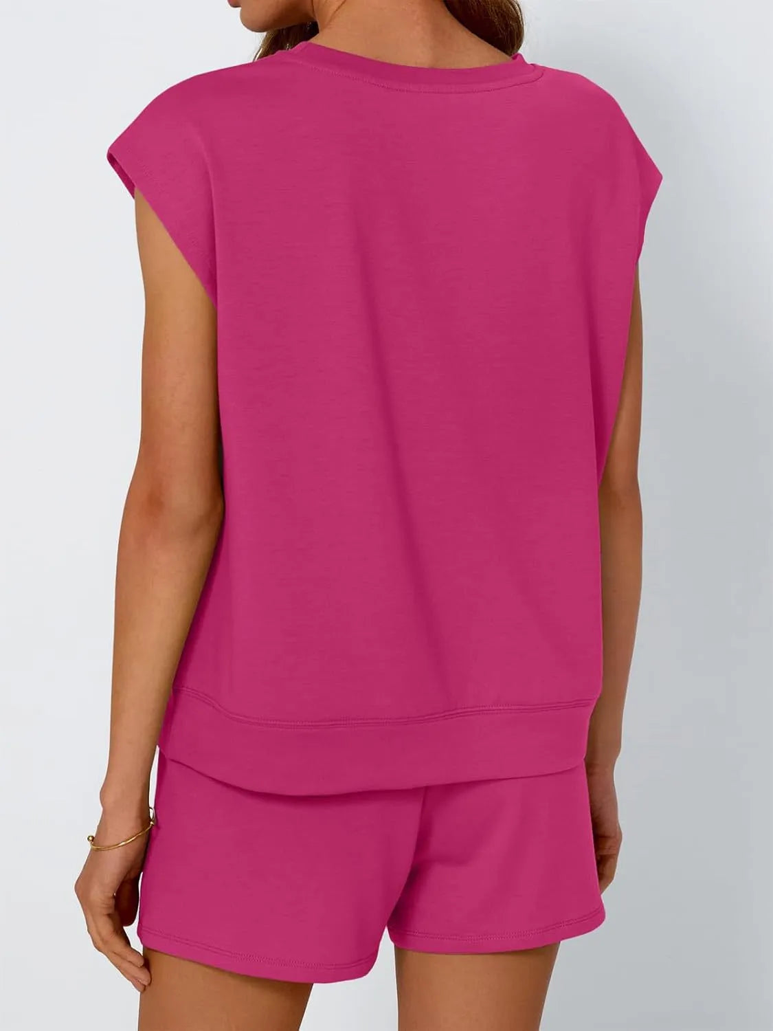 Round Neck Cap Sleeve Top and Shorts Set