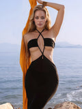 Backless Halter Neck Cover-Up Dress - felvior