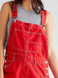 Wide Strap Square Neck Denim Overalls - felvior