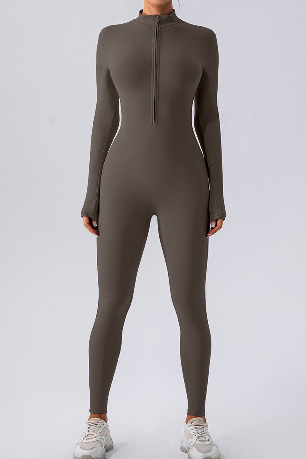 Half Zip Mock Neck Active Jumpsuit - felvior