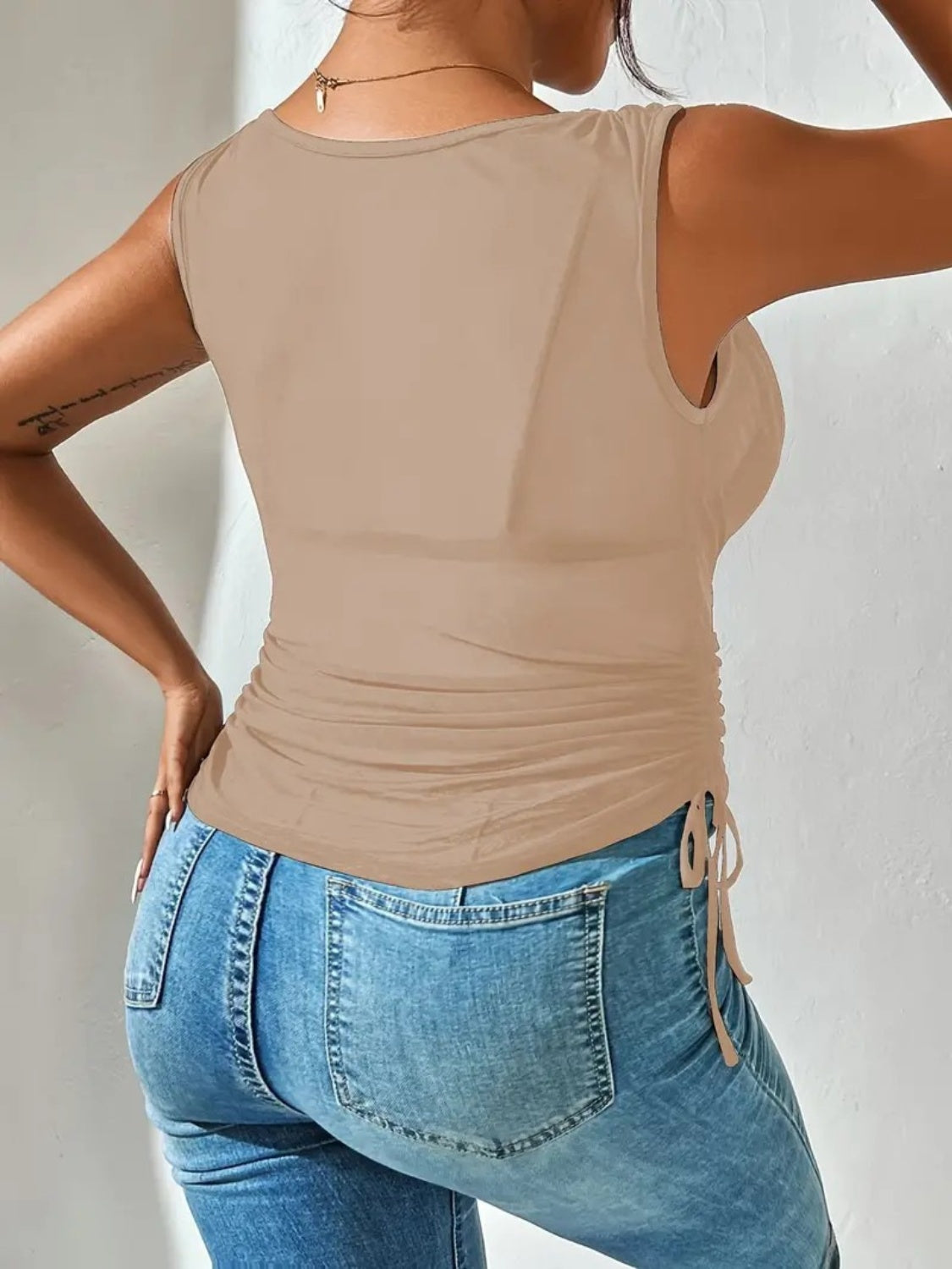 Side Drawstring Ruched Tank - felvior