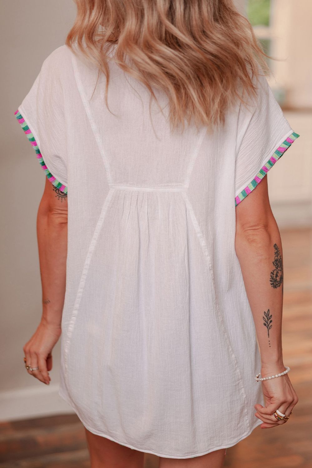 Tassel Tie Neck Short Sleeve Blouse