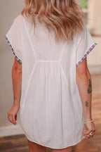 Tassel Tie Neck Short Sleeve Blouse