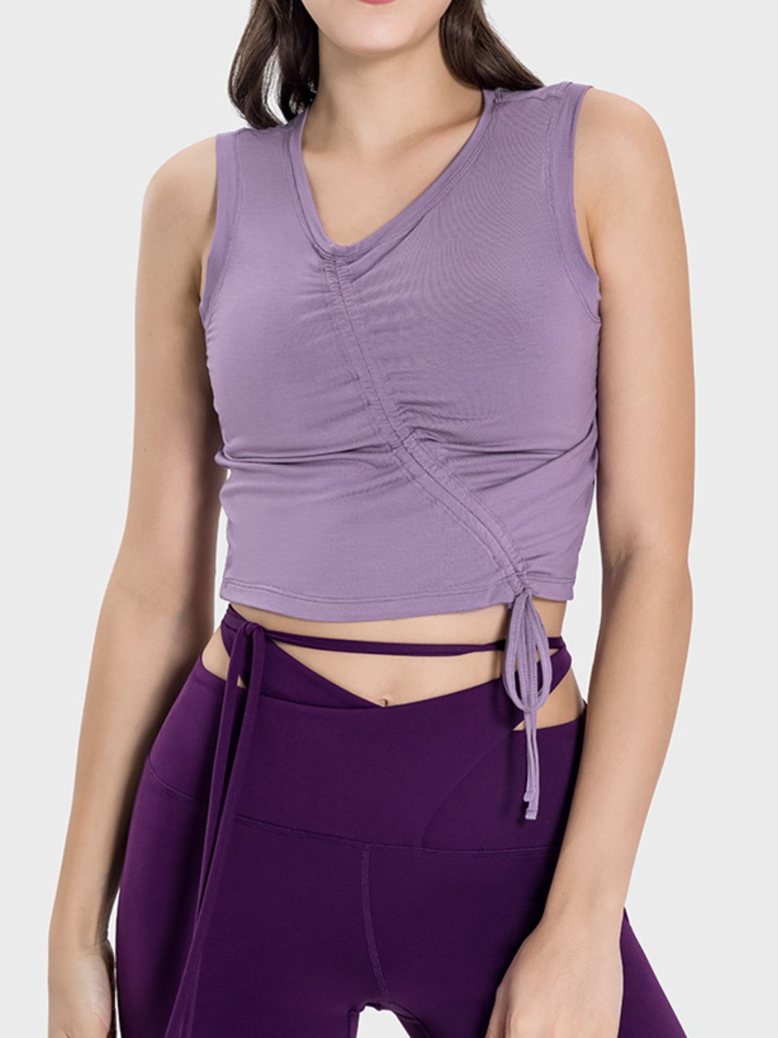 Millennia Drawstring Ruched Wide Strap Active Tank - felvior