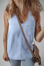 Backless Halter Neck Denim Top