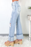 Distressed High Waist Jeans with Pockets - felvior