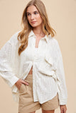 Annie Wear Openwork Button Down Drop Shoulder Shirt - felvior