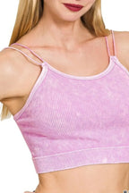 Zenana Washed Ribbed Seamless Double Strap Brami