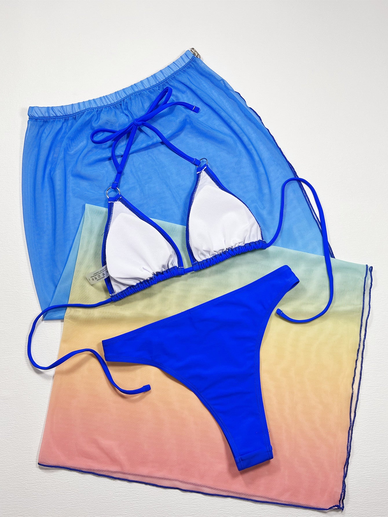 Gradient Halter Neck Three-Piece Swim Set - felvior