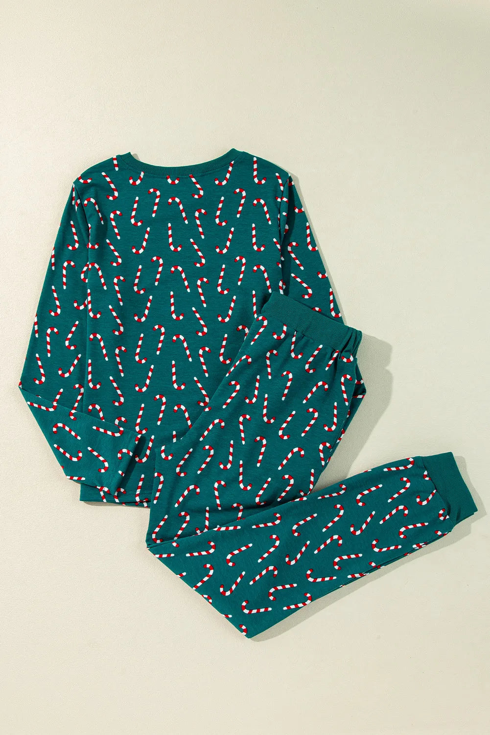 Candy Cane Print Round Neck Top and Pants Lounge Set - felvior