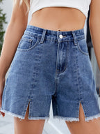 Raw Hem Slit Denim Shorts