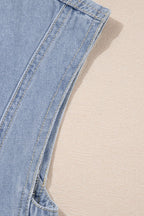 Lapel Neck Cap Sleeve Denim Babydoll Dress