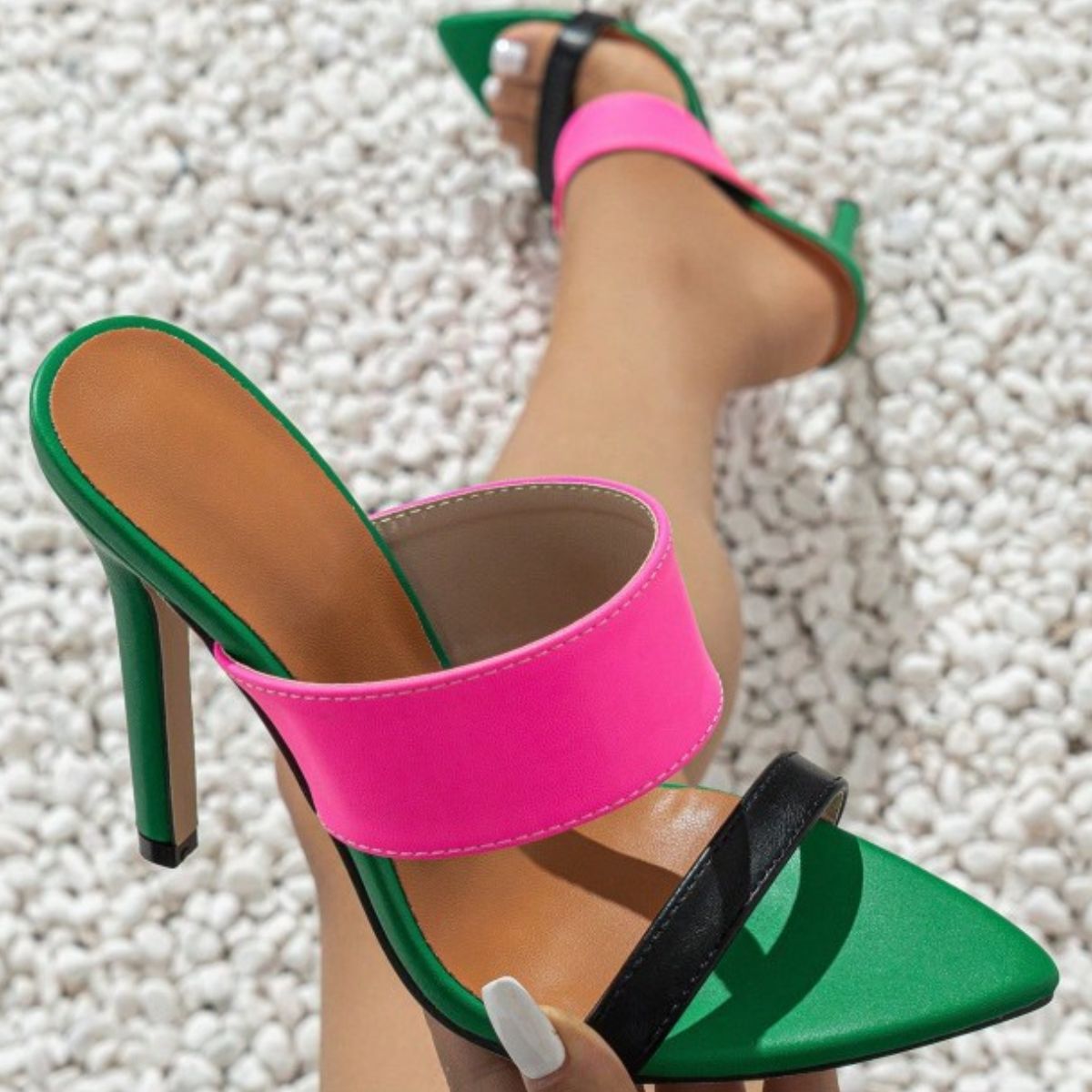 Contrast Open Toe Stiletto Sandals - felvior