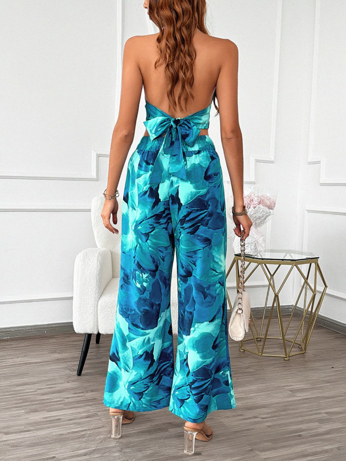 Devine Printed Halter Neck Top and Pants Set Secondary image