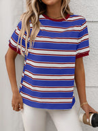 Contrast Striped Round Neck Short Sleeve T-Shirt
