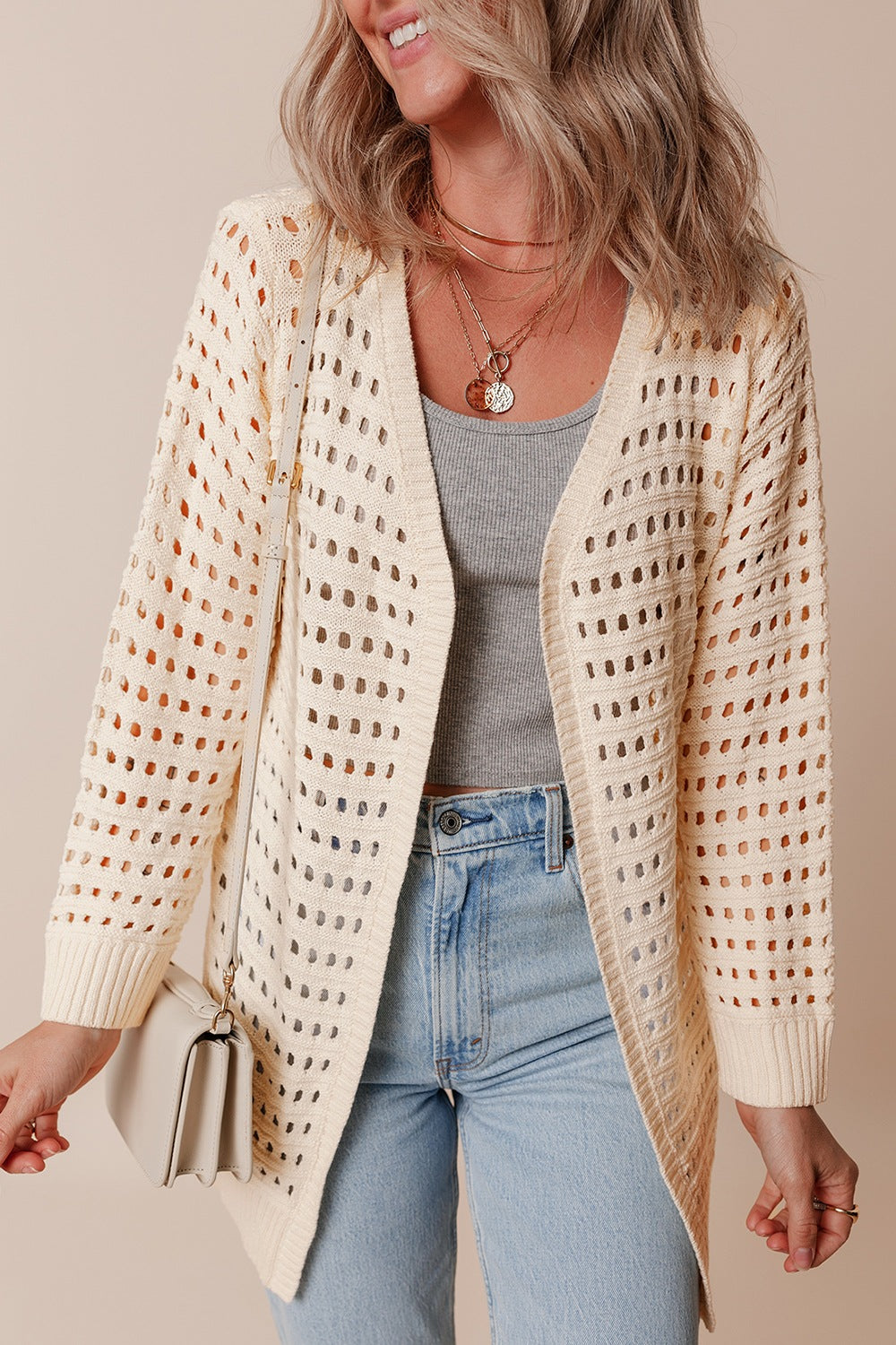 Openwork Open Front Cardigan - felvior