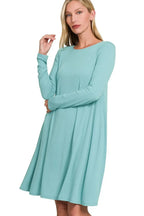 Zenana Long Sleeve Flare Dress With Pockets