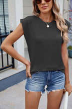 Corded Rib Round Neck T-Shirt
