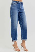 RISEN Full Size High Rise Crop Mild Barrel Jeans Plus Size
