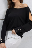Cutout Round Neck Long Sleeve Top - felvior