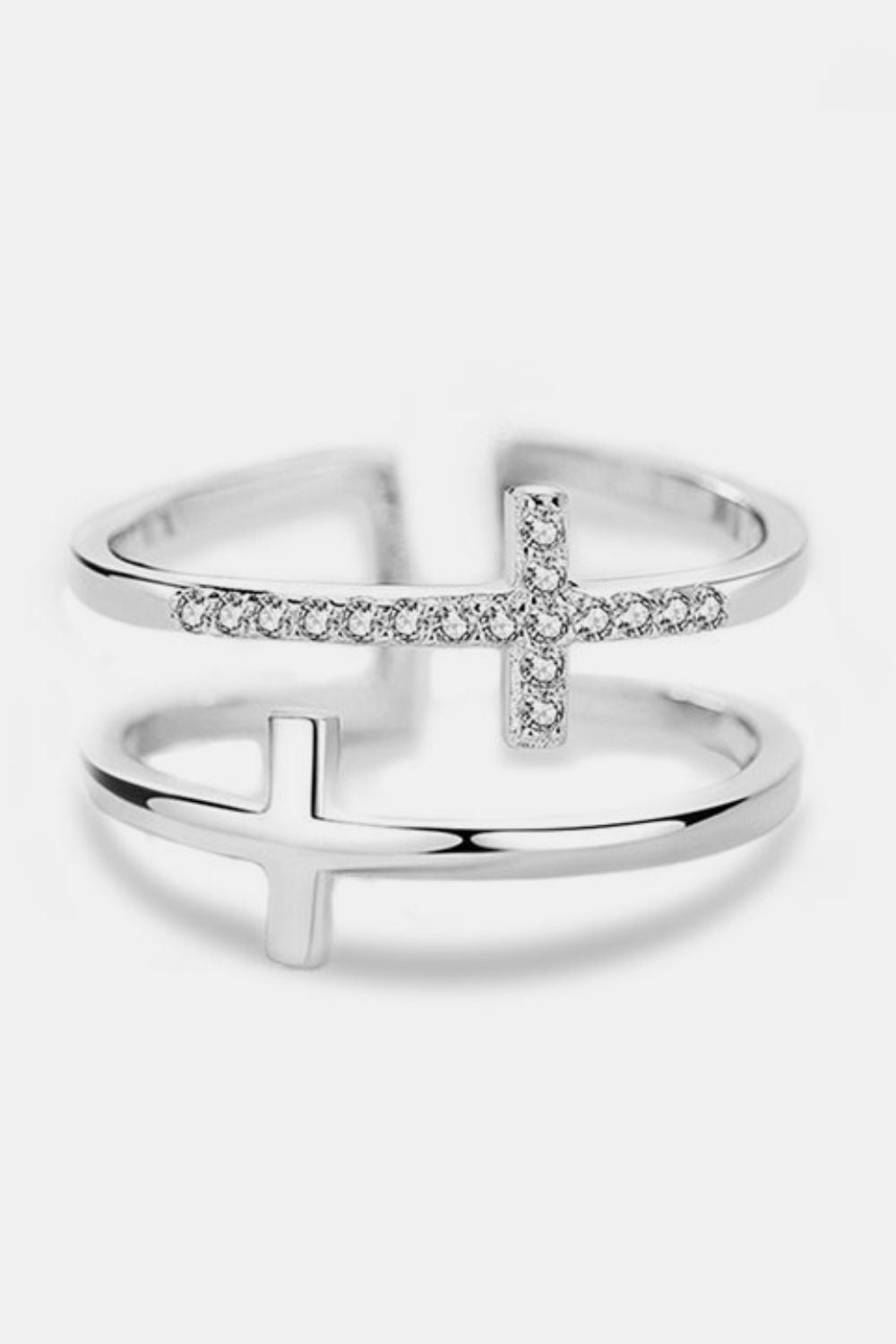 925 Sterling Silver Inland Zircon Cross Ring - felvior