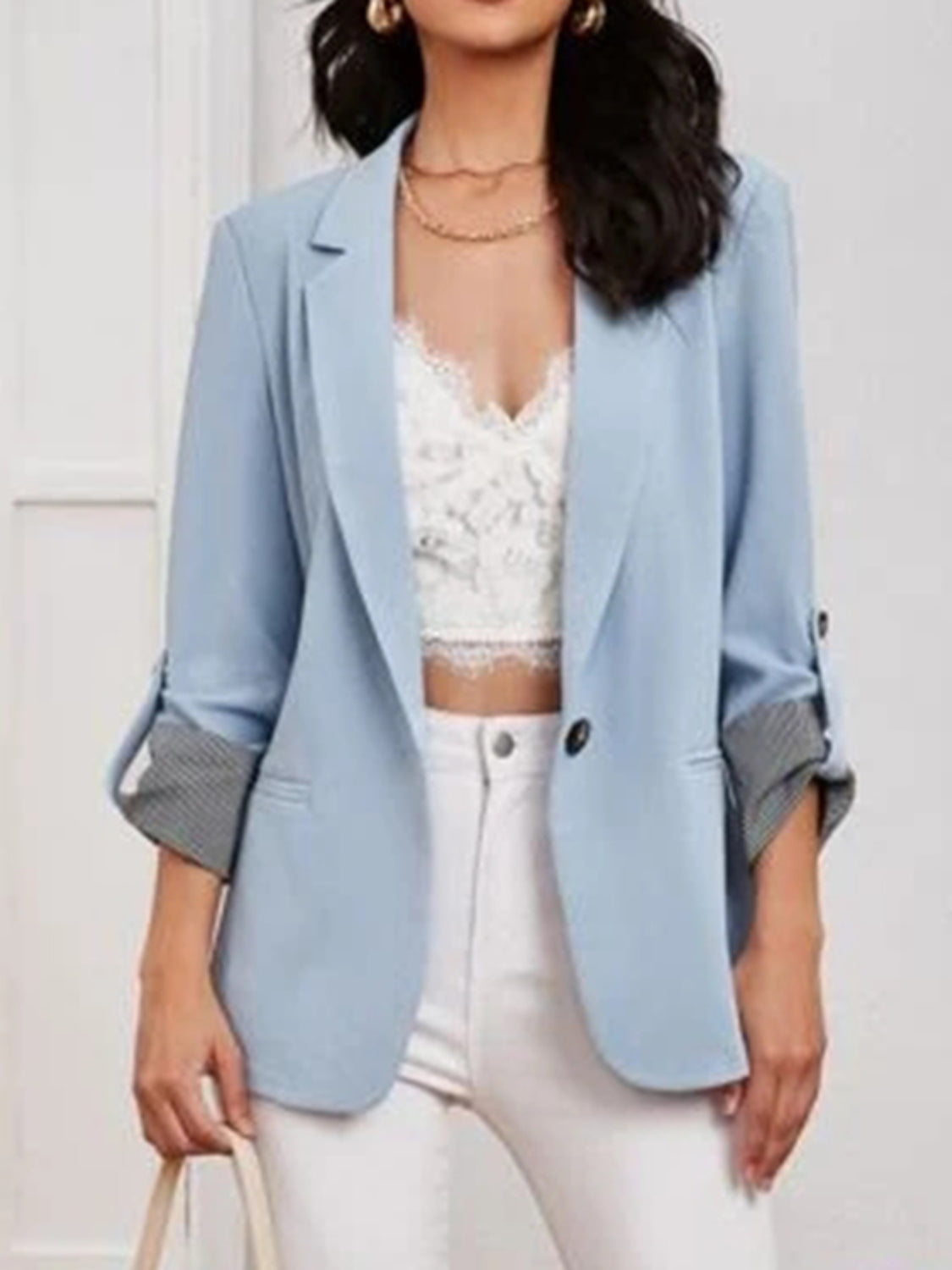 Lapel Collar Roll-Tab Sleeve Blazer - felvior