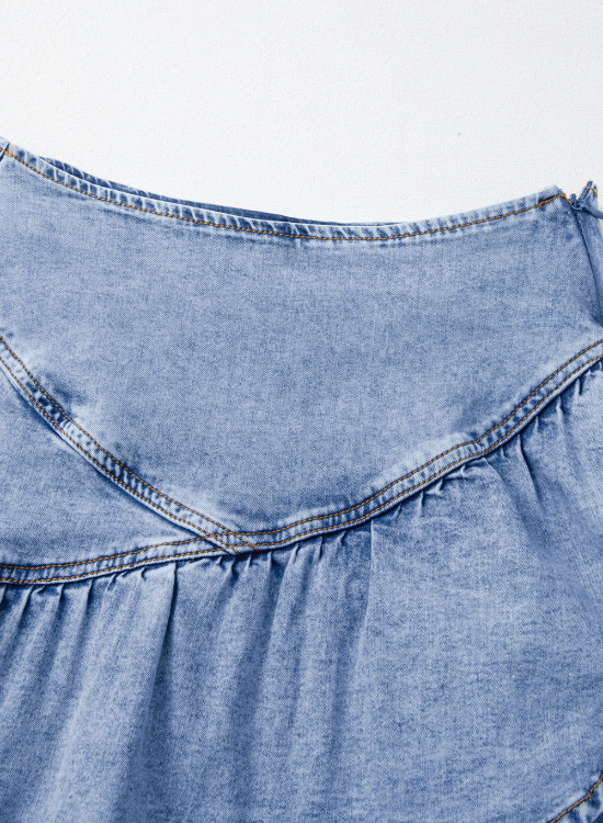 Asymmetric Ruffle Overlay Denim Mini Skirt - felvior