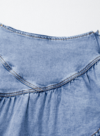 Asymmetric Ruffle Overlay Denim Mini Skirt