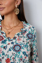 Floral Notched Long Sleeve Blouse