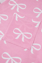 Bowknot Printed Notched T-Shirt and Shorts Set