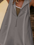 Half Zipped Hooded Sleeveless Romper