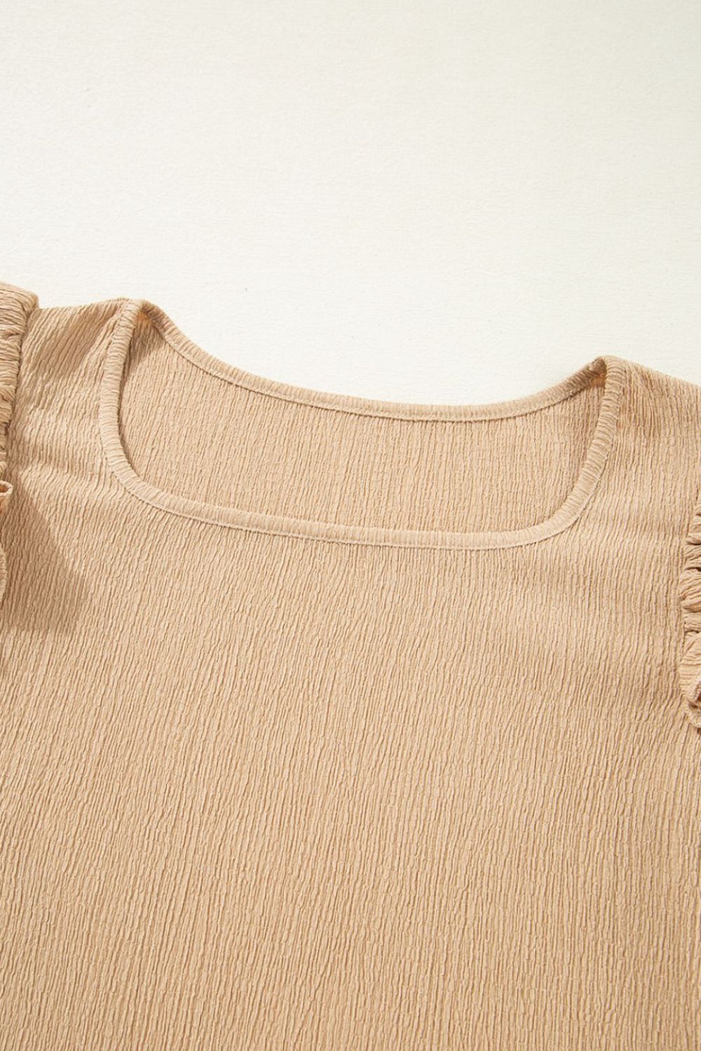 Ruffled Square Neck Textured Cap Sleeve Top - felvior