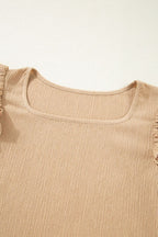 Ruffled Square Neck Textured Cap Sleeve Top